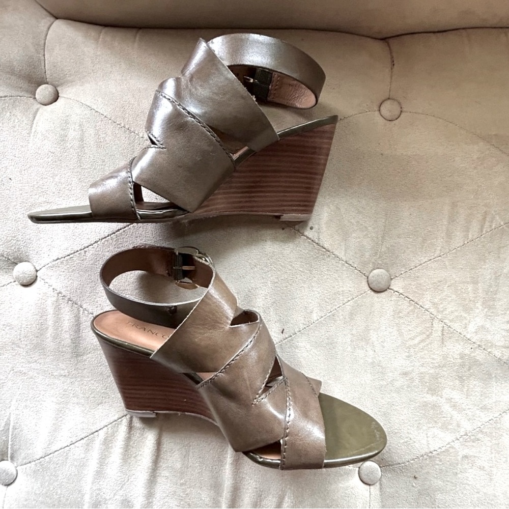 Franco Sarto Women's 7.5 Brown Strappy Leather Wedge Heel Sandals
